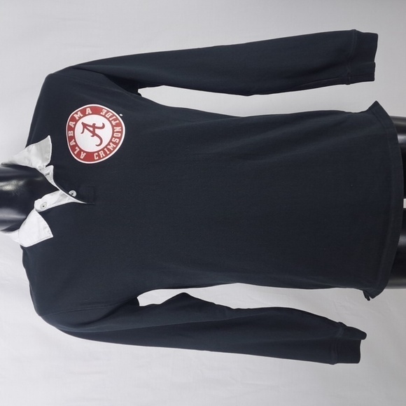 Alabama Crimson Tide Russell Med black & white long sleeve collared polo shirt - Picture 2 of 5